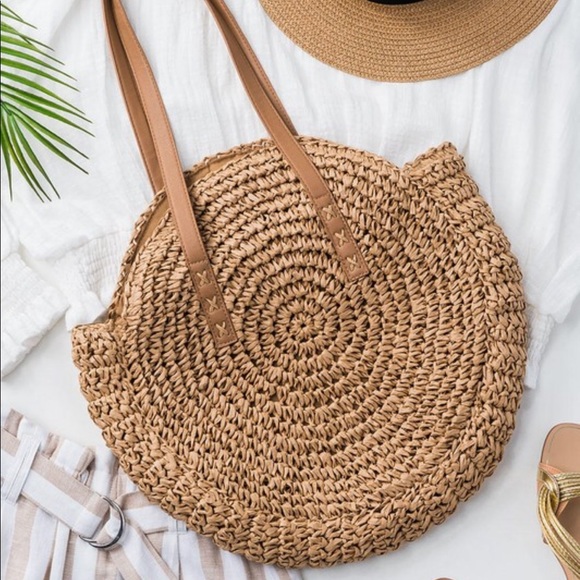 •LAST 1• Boho Handmade Rattan Bag w Leather Straps - Picture 2 of 8